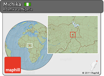 Savanna Style Location Map of Michika, hill shading