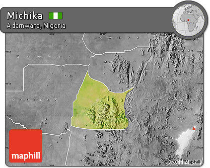 Satellite Map of Michika, desaturated