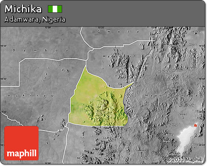Satellite Map of Michika, desaturated