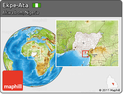 Physical Location Map of Ekpe-Ata, highlighted country, within the entire country