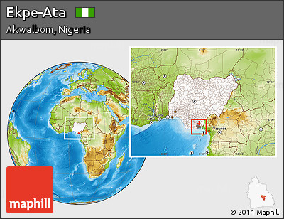 Physical Location Map of Ekpe-Ata, highlighted country, highlighted parent region, within the entire country