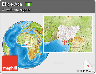 Physical Location Map of Ekpe-Ata, highlighted country, highlighted parent region, within the entire country