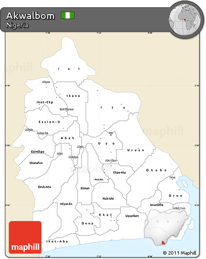 Classic Style Simple Map of Akwalbom, single color outside
