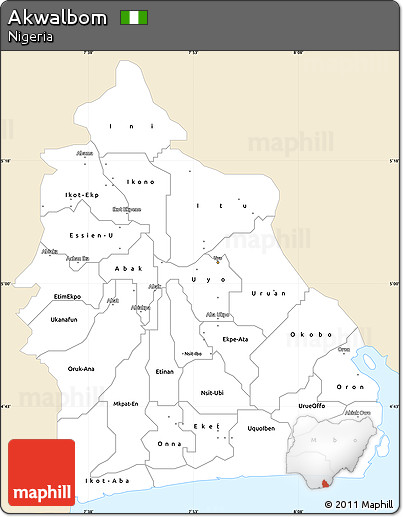 Classic Style Simple Map of Akwalbom, single color outside