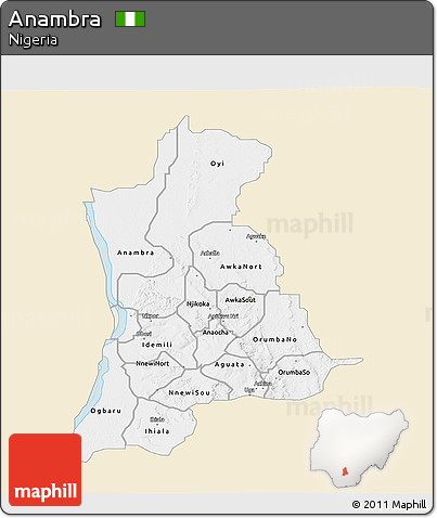 Classic Style 3D Map of Anambra, single color outside