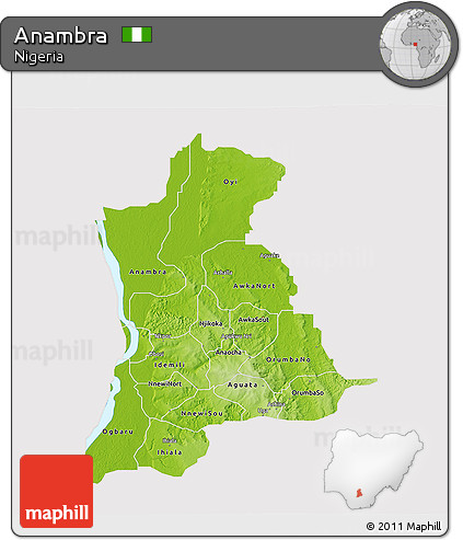 Physical 3D Map of Anambra, cropped outside