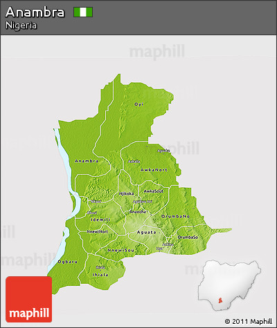 Physical 3D Map of Anambra, cropped outside