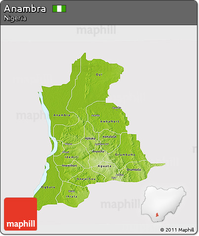 Physical 3D Map of Anambra, cropped outside