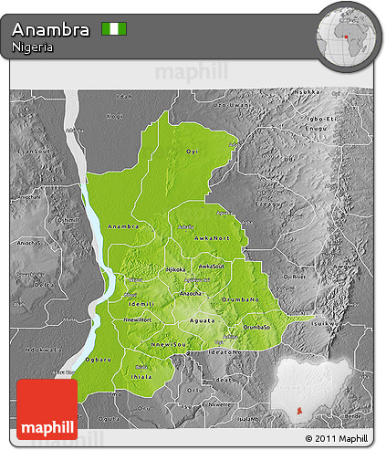 Physical 3D Map of Anambra, desaturated