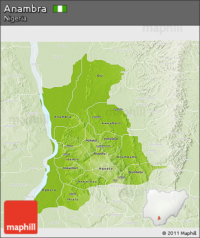 Physical 3D Map of Anambra, lighten