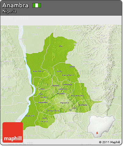 Physical 3D Map of Anambra, lighten