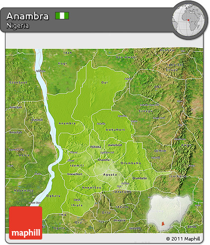 Physical 3D Map of Anambra, satellite outside