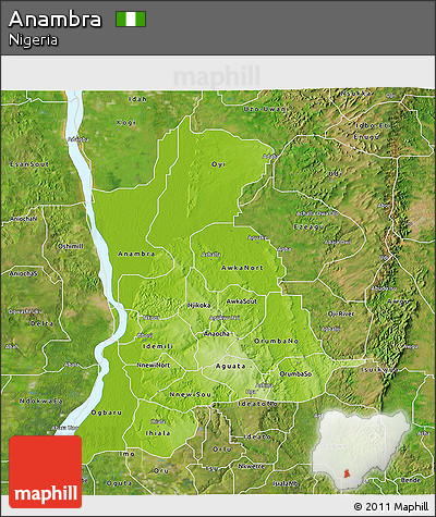 Physical 3D Map of Anambra, satellite outside