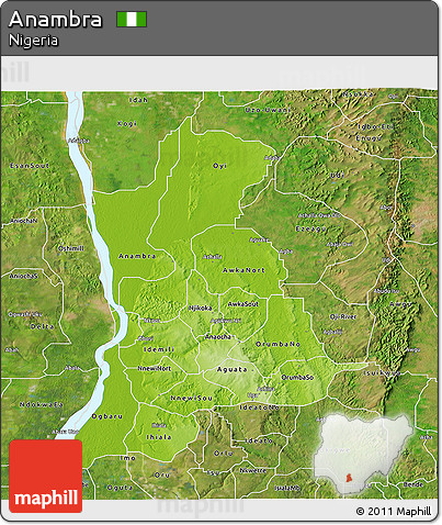 Physical 3D Map of Anambra, satellite outside