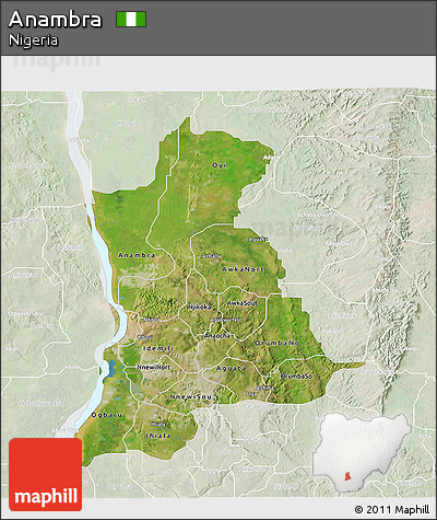 Satellite 3D Map of Anambra, lighten