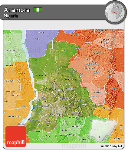 Satellite 3D Map of Anambra, political shades outside