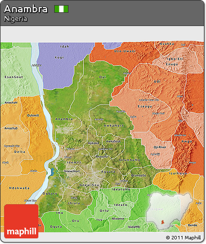 Satellite 3D Map of Anambra, political shades outside