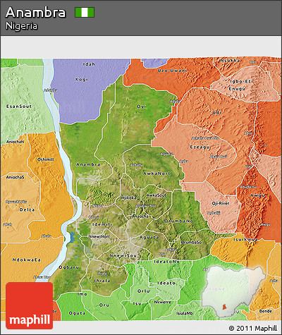 Satellite 3D Map of Anambra, political shades outside
