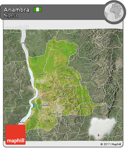 Satellite 3D Map of Anambra, semi-desaturated
