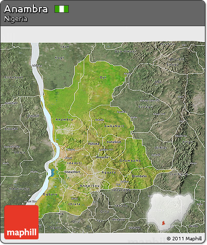 Satellite 3D Map of Anambra, semi-desaturated