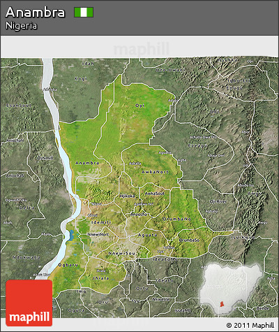 Satellite 3D Map of Anambra, semi-desaturated
