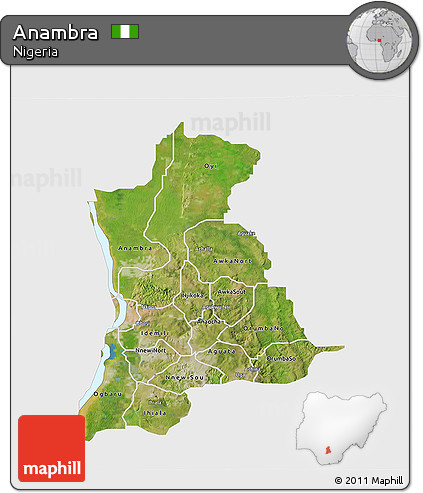 Satellite 3D Map of Anambra, single color outside