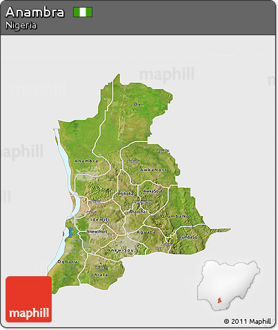 Satellite 3D Map of Anambra, single color outside