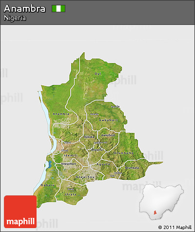 Satellite 3D Map of Anambra, single color outside