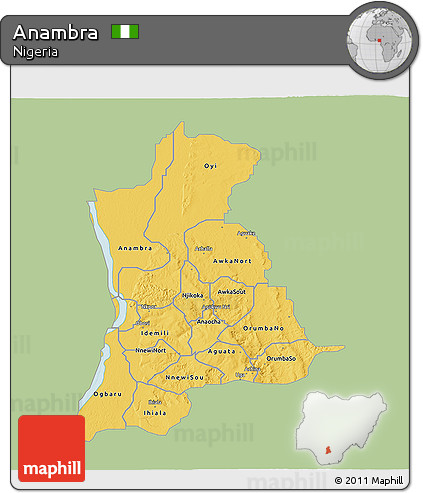 Savanna Style 3D Map of Anambra, single color outside