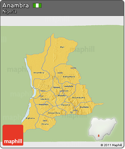 Savanna Style 3D Map of Anambra, single color outside