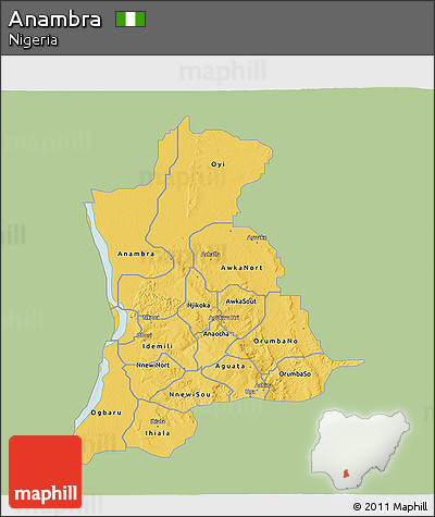 Savanna Style 3D Map of Anambra, single color outside