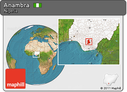 Satellite Location Map of Anambra, highlighted country