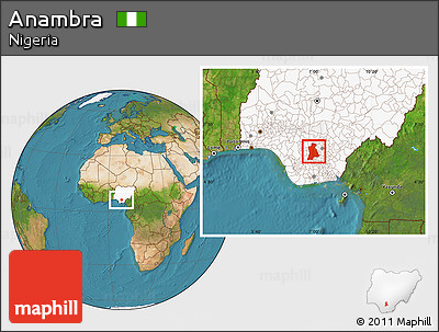 Satellite Location Map of Anambra, highlighted country