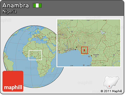 Savanna Style Location Map of Anambra, within the entire country