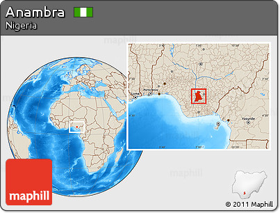 Shaded Relief Location Map of Anambra