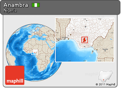 Shaded Relief Location Map of Anambra, highlighted country