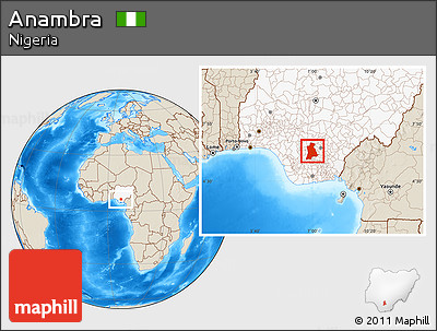 Shaded Relief Location Map of Anambra, highlighted country