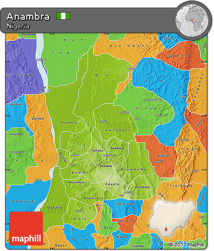 Physical Map of Anambra, political outside