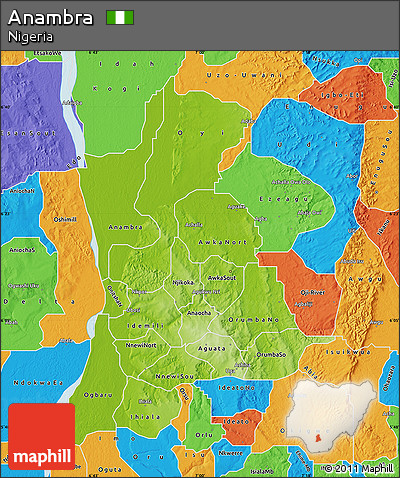 Physical Map of Anambra, political outside