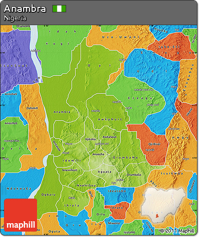 Physical Map of Anambra, political outside