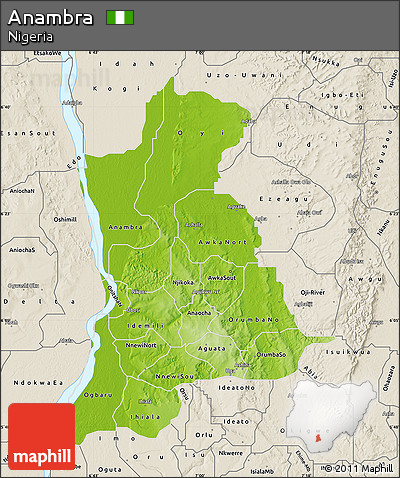 Physical Map of Anambra, shaded relief outside