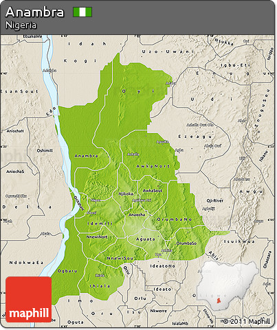 Physical Map of Anambra, shaded relief outside