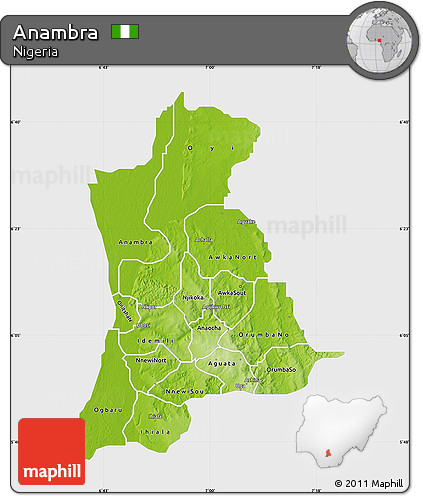 Physical Map of Anambra, single color outside