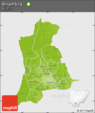 Physical Map of Anambra, single color outside