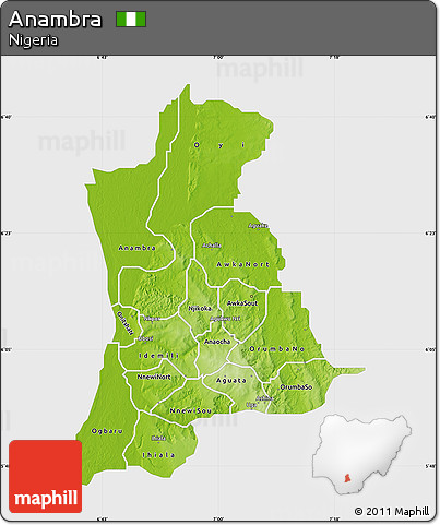 Physical Map of Anambra, single color outside