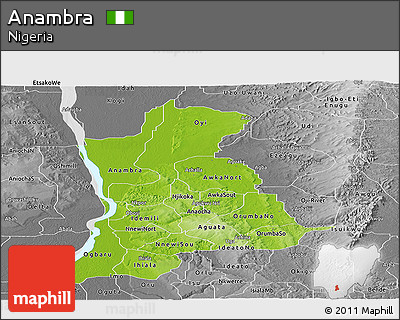 Physical Panoramic Map of Anambra, desaturated