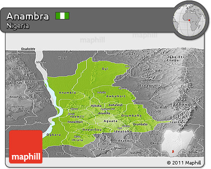Physical Panoramic Map of Anambra, desaturated