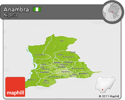 Physical Panoramic Map of Anambra, single color outside