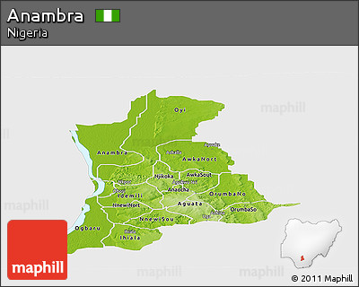 Physical Panoramic Map of Anambra, single color outside