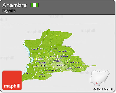 Physical Panoramic Map of Anambra, single color outside
